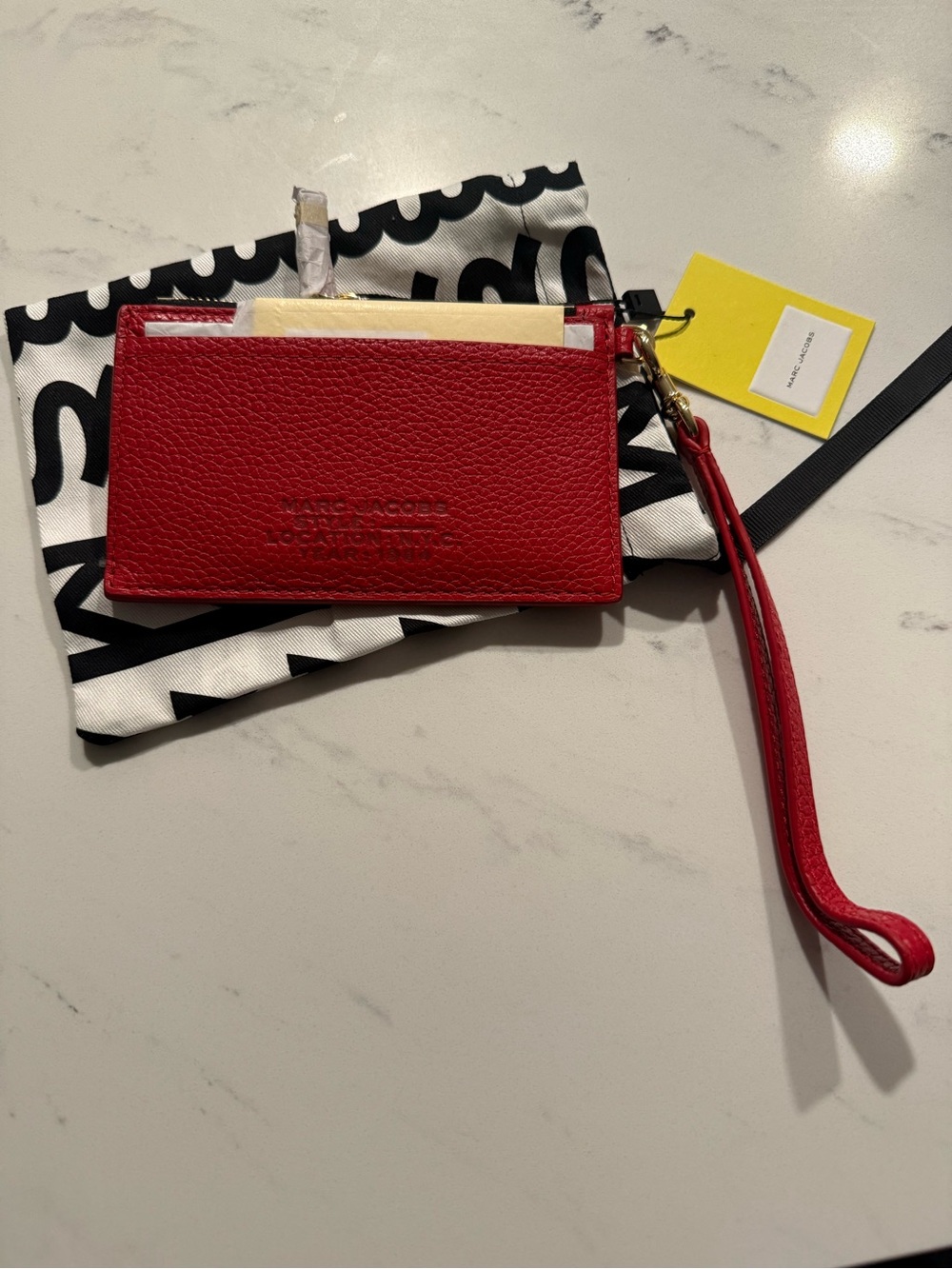 Marc Jacobs Red Leather Wristlet Card Case with Strap